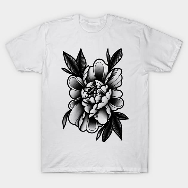 Stylised Peony Flower T-Shirt by Ewers_tattoos